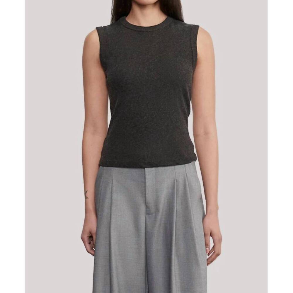NEW ENZA COSTA cashmere new classic sleeveless crew tank in charcoal